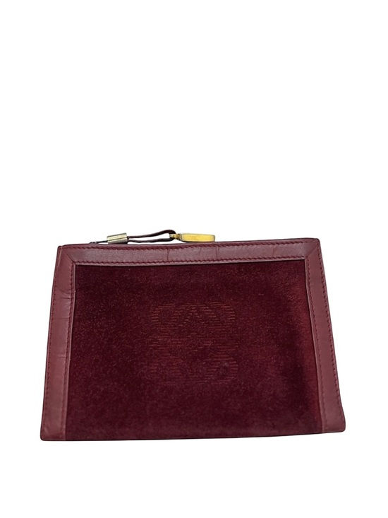 Loewe Handbags - LOEWE - BURGUNDY LEATHER SUEDE COMPACT BIFOLD PASSPORT HOLDER SNAP WALLET